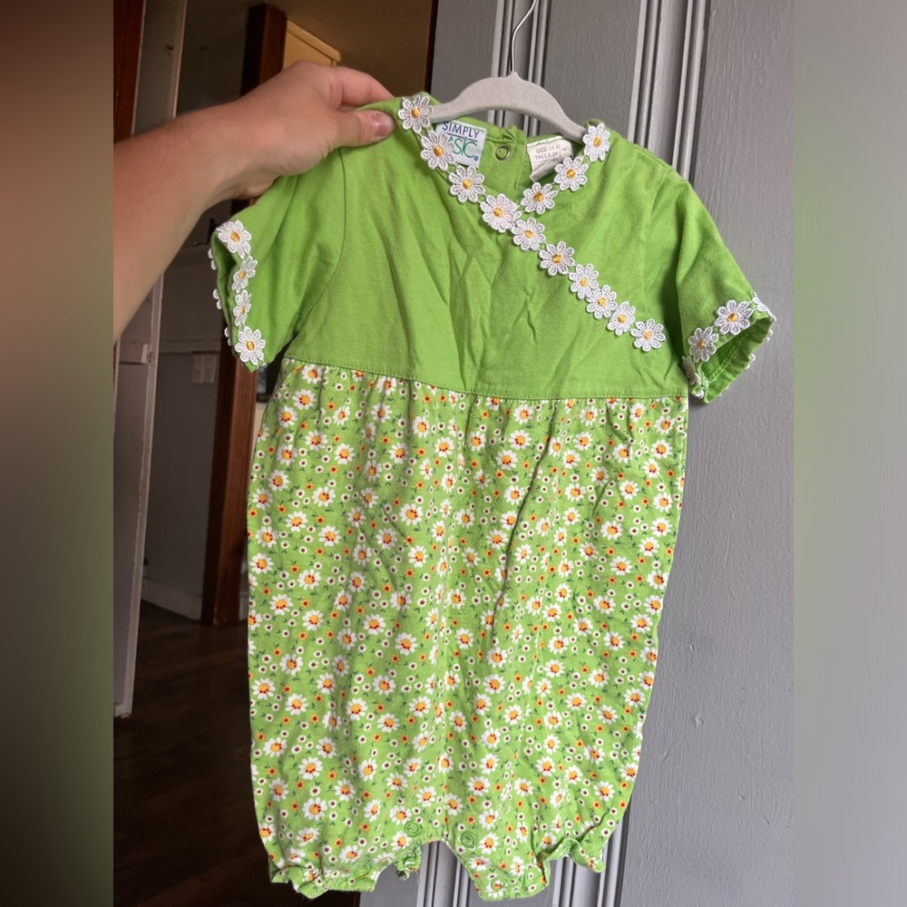 Vintage 24M Simply Basic Green Floral Baby Romper